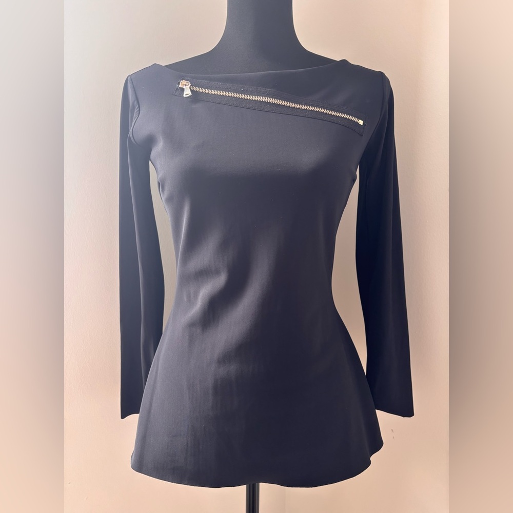Chiara Boni Black 3/4 Sleeve Asymmetrical Peplum Blouse